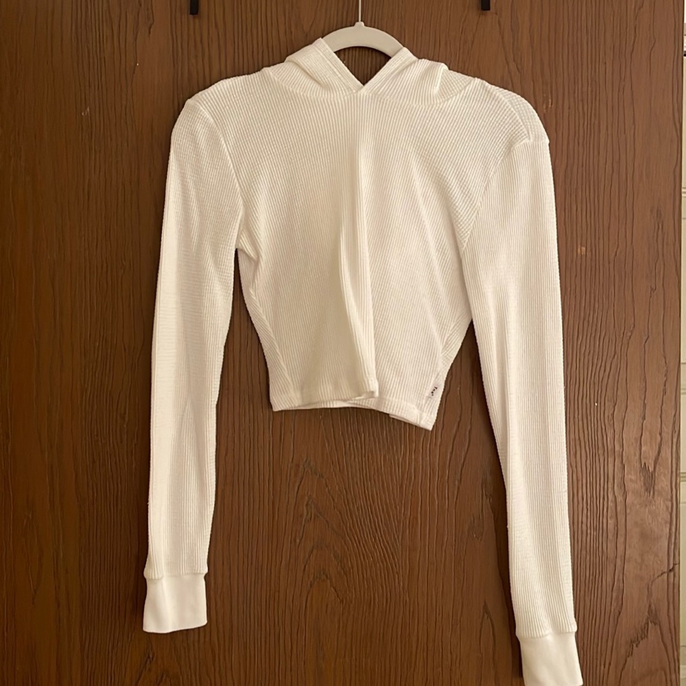 Aritzia white waffle thermal hoodie top